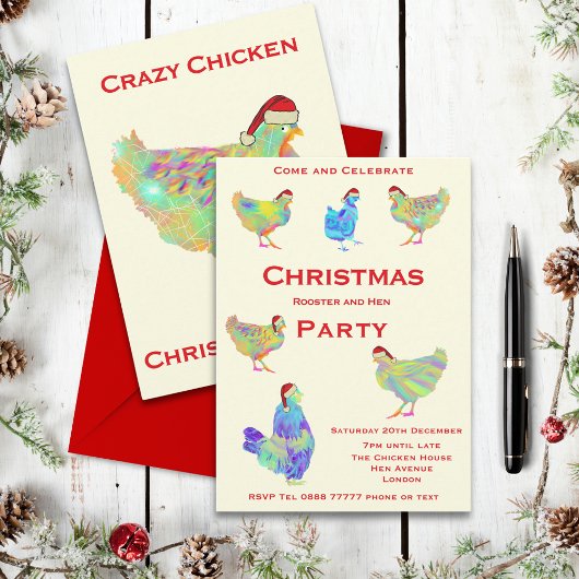 Carte Coq de Noël et fête de Hen