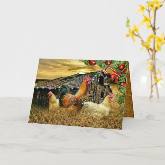 Carte Coq de Noël Hen Barn Coop Farm (Fleur jaune)