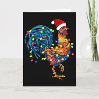 Carte Coq drôle Poule Santa Éclairages de Noël Ferme