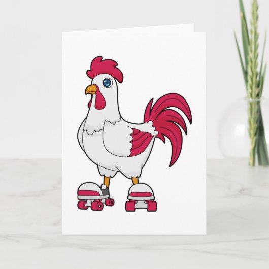 Carte Coq en patin en ligne avec des patins à roulettes (Devant)