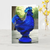 Carte Coq en verre bleu (Fleur jaune)