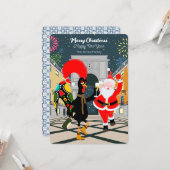 Carte Coq portugais et toast Père Noël au Nouvel An (Devant/Arrière en situation)