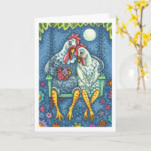 Carte COQ POULE SE POUDRE, ROMANCE DE POULETTE Verse (Fleur jaune)