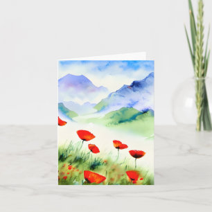Carte Coquelicots aquarelle et montagne personnalisables