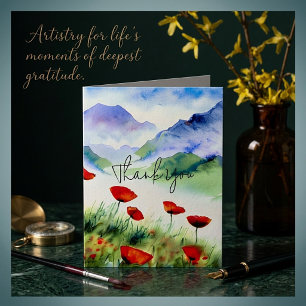 Carte Coquelicots et montagne personnalisables à l'aquar