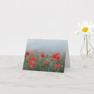 Carte Coquelicots rouges doux dans un champ brumeux, Sou