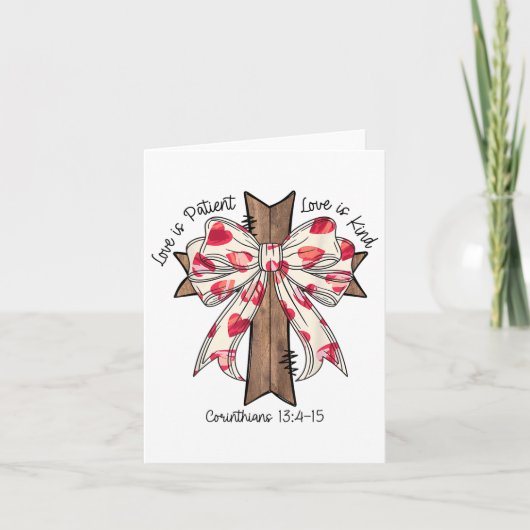 Carte Coquette Bow Cross Valentines Jour Jésus Bible Ver (Devant)