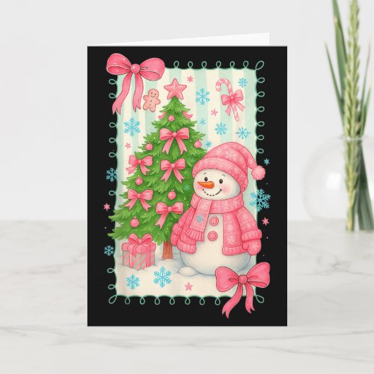 Carte Coquette Bow Snowman Nk Christmas Tree Funny Xmas (Devant)