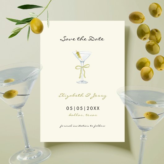 Carte Coquette Martini Nœud Papeterie Save the Dat