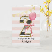 Carte Coquette rose Boq et or 2e anniversaire fille (Fleur jaune)
