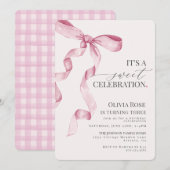 Carte Coquette Rose Bow Girl Anniversaire Fête Invitatio (Devant / Derrière)