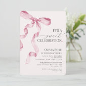 Carte Coquette Rose Bow Girl Anniversaire Fête Invitatio (Debout devant)