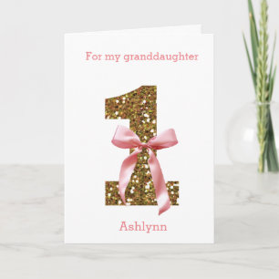 Carte Coquette rose Bow Gold Parties scintillant 1er ann
