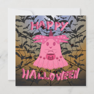 Carte Coquette Rose Fantôme Joyeux Halloween Art Numériq