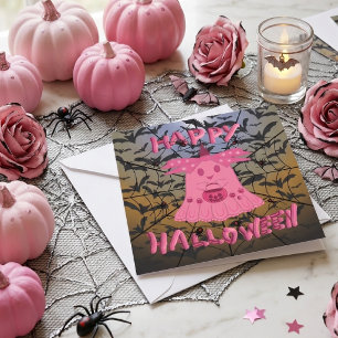 Carte Coquette Rose Fantôme Joyeux Halloween Art Numériq