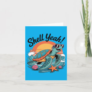 Carte Coquillage Ouais Mignon Tortue Océan Plage Pun Été