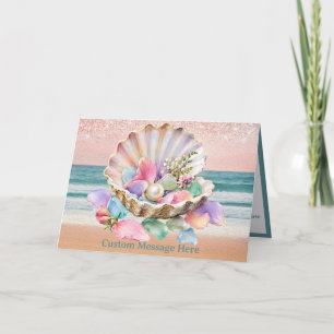 Carte Coquillage Perle Pastel Floral Personnalisé Coasta