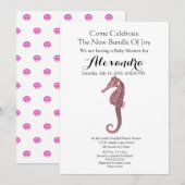 Carte Coquillage vert Fille rose Baby shower floral (Devant / Derrière)