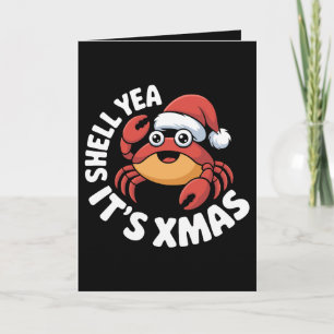 Carte Coquille Yea C'est Xmas Noël Crabe Santa Chapeau