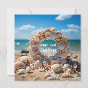 Carte Coquilles de Noël Étoiles de mer Corail Perles