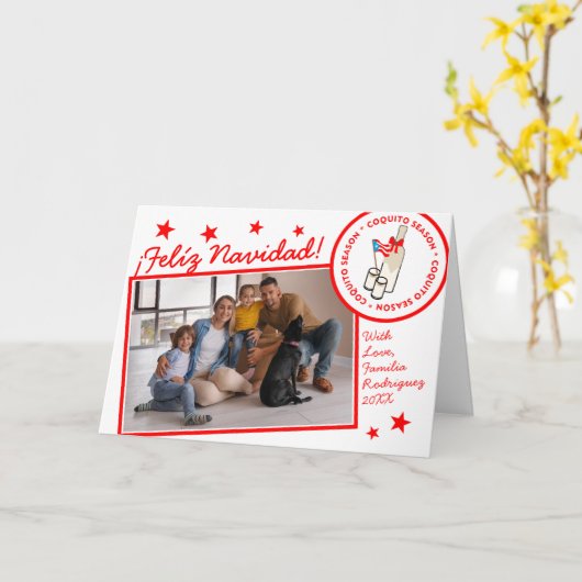 Carte Coquito Season Custom Photo Text (Fleur jaune)