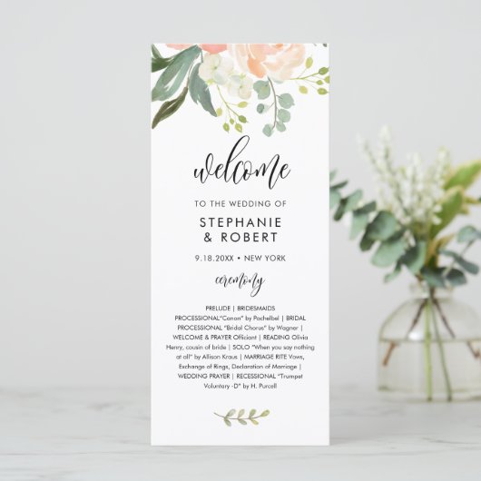 Carte CORA Peach Floral Wedding Program (Debout devant)