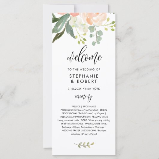 Carte CORA Peach Floral Wedding Program (Devant)