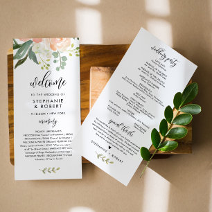 Carte CORA Peach Floral Wedding Program