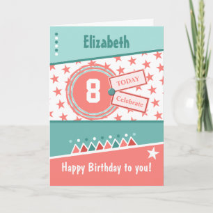Carte corail Anniversaire de enfant vert et blanc n'impo