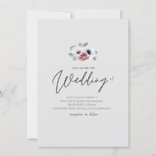 Carte Corail bleu gris Floral écriture style Mariage