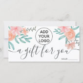 Carte Corail floral aquarelle logo certificat cadeau (Devant)