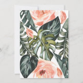 Carte Corail rose et feuille tropicale mariage (Dos)