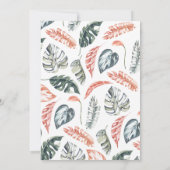 Carte Corail rose et feuille tropicale mariage (Dos)