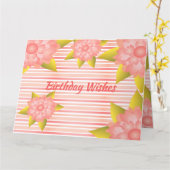 Carte Corail rose rayé et floral (Fleur jaune)
