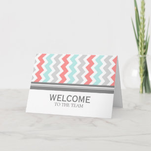 Carte Coral Grey Chevron Employé Bienvenue à l'équipe