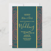 Carte Coral Mandala & Dark Turquoise Mariage élégant (Devant)