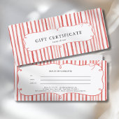 Carte Coral White Stripe Vintage Bow Gift Certificate