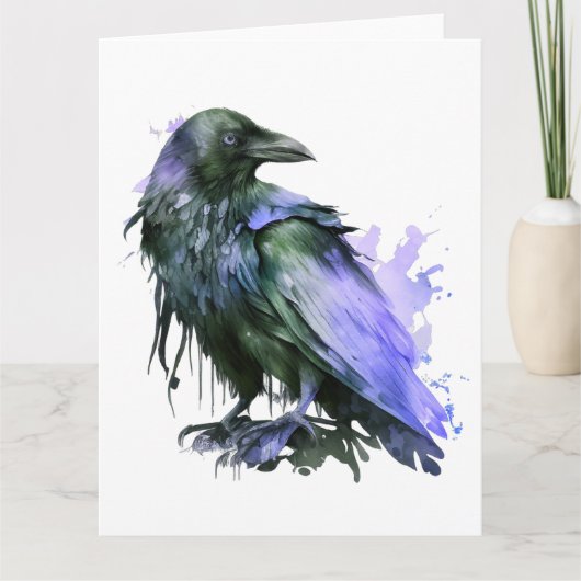 Carte Corbeau aquarelle - bleu (Devant)