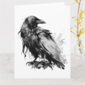 Carte Corbeau aquarelle - N&B (Fleur jaune)