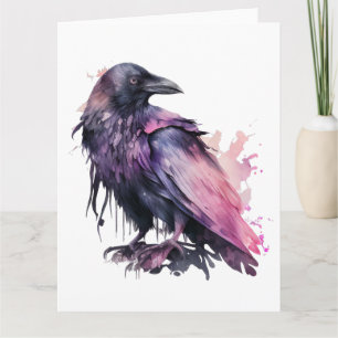 Carte Corbeau aquarelle - Rose