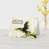 Carte Corbeau avec citation Poe et manuscrit (Fleur jaune)