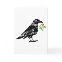 Corbeau avec gui dans son bec 5"x7"