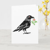 Carte Corbeau avec gui dans son bec 5"x7" (Fleur jaune)