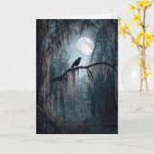 Carte Corbeau d'Halloween dans une forêt sinistre (Fleur jaune)
