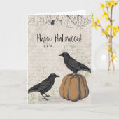 Carte Corbeau élégant Joyeux Halloween (Fleur jaune)
