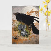 Carte Corbeau et araignée gothiques noirs (Fleur jaune)