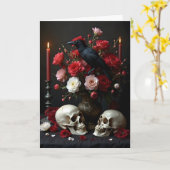 Carte Corbeau et crâne avec Bouquet Ami Anniversaire (Fleur jaune)