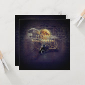 Carte Corbeau gothique éffrayant En Pleine lune Hallowee (Devant/Arrière en situation)