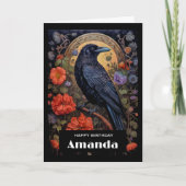 Carte Corbeau noir aux fleurs Design gothique Anniversai (Devant)