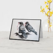 Carte Corbeaux et Ruban Rouge (Fleur jaune)